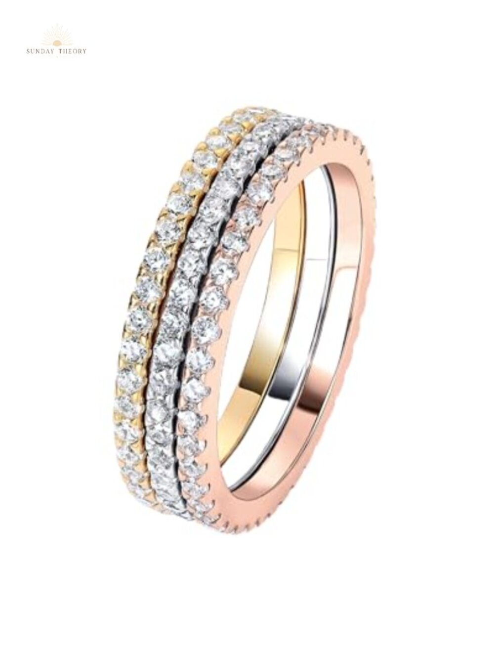 14K Gold Plated Sterling Silver CZ Eternity Wedding Band Trio Stacking Ring